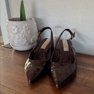 Franco Sarto Pointed Slingback Mules in Deep Wine Patent